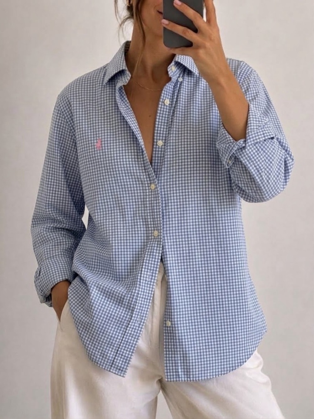 Ralph Lauren Blue Gingham Button Up Shirt Size Medium Cotton Down Top Women’s